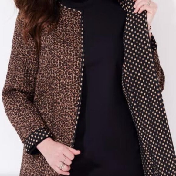 Catherines Reversible Quilted Open Front Jacket, Leopard & Polka Dot [size 1X] - Picture 1 of 12